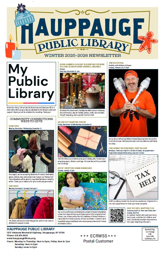 cover of Hauppauge Public Library winter 2025 2025 newsletter