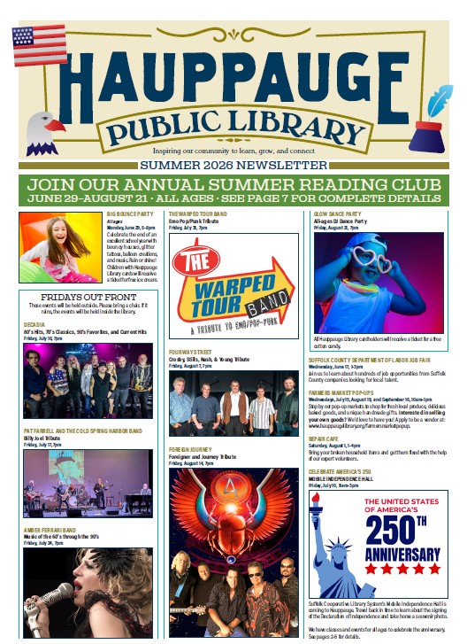 cover of Hauppauge Public Library summer 2026 newsletter