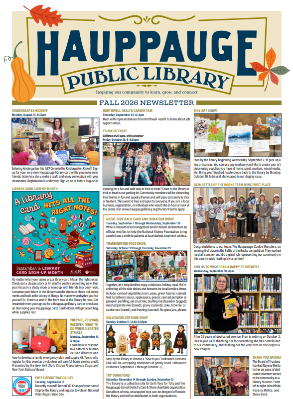 cover of Hauppauge Public Library summer 2026 newsletter